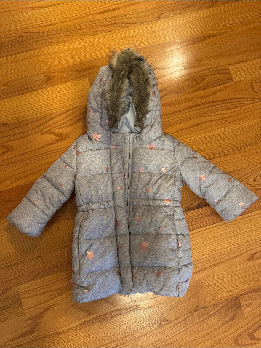 GAP Gray Puffer Coat with Rose Gold Star Accents